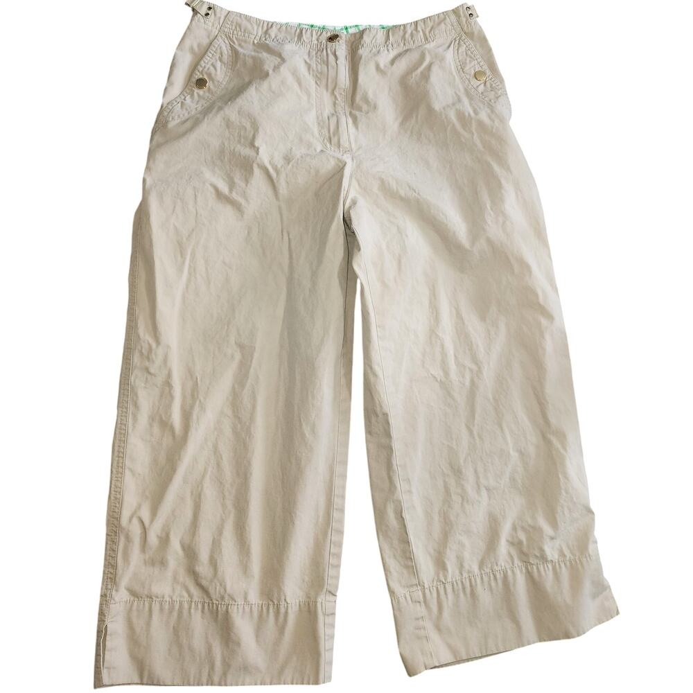 Lauren Ralph Lauren Tan Cropped Capri Wide Leg Pants Adjustable Waist Size 8